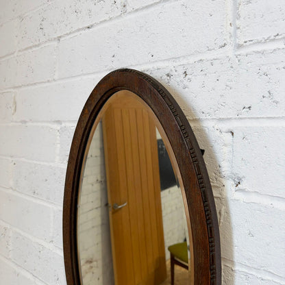 Vintage Wood Framed Oval Bevelled Edge Wall Hanging Mirror