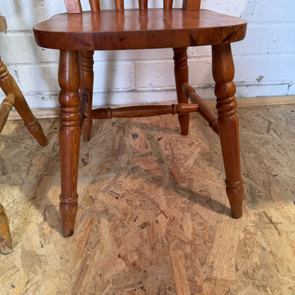 Pair Pine Rustic Vintage Farmhouse Chairs Turned Backs And Legs Solid