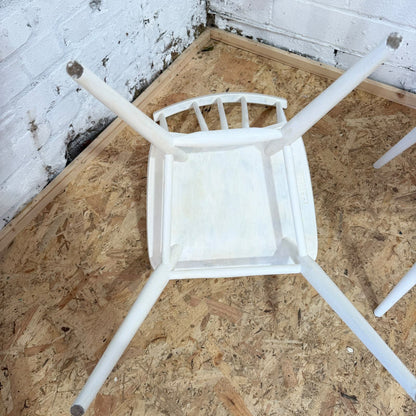 Vintage Pair Ercol Model 391 Kitchen Dining Chairs Painted White Retro
