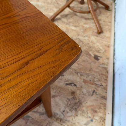 Mid Century Coffee Table Slatted Shelf Under Tapered Legs
