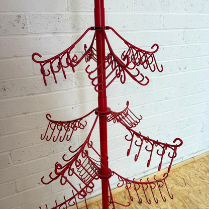 Retro Red Metal Spinning Display Retail Stand Hooks Christmas Tree