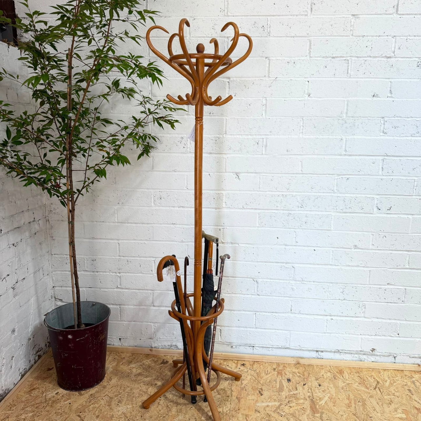 Vintage Bentwood Hat Umbrella Stand Coat Rack 6 Hooks