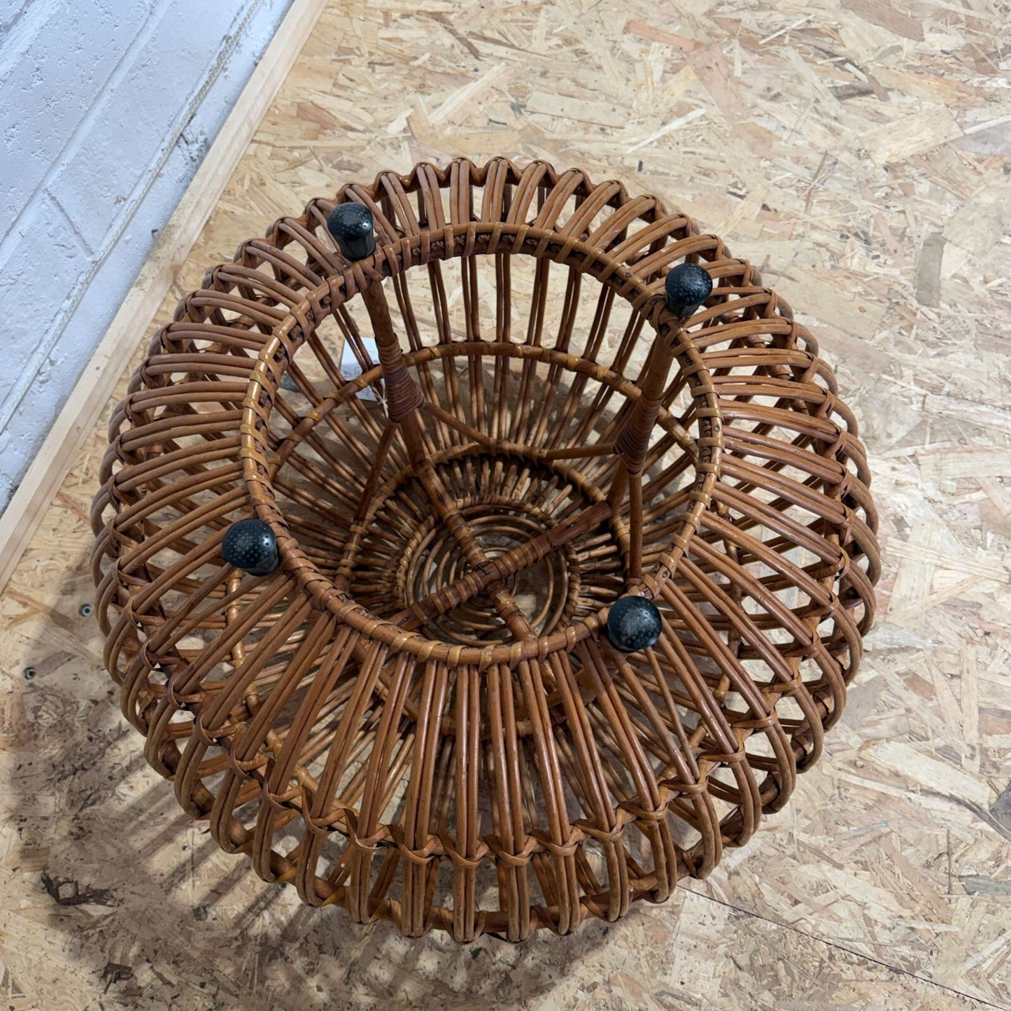 Bamboo Puff Ball Lobster Pot Side Table Foot Stool Low Seat