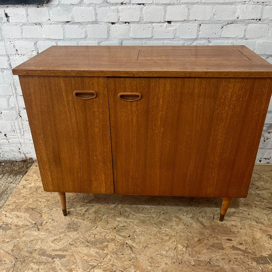 Mid Century Teak 2 Door Cabinet Tapered Legs Sewing Machine Housing Drawers