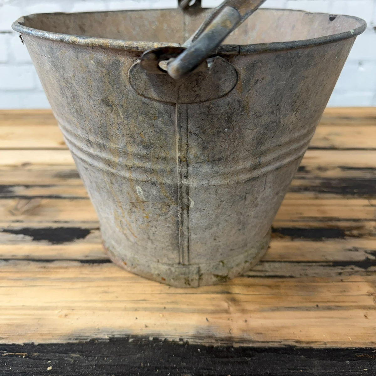 Vintage Galvanised Bucket With Handle Great Patina 22cm High