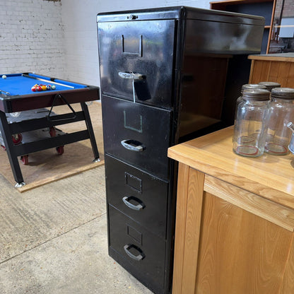 Vintage Mid Century Milners 4 Drawer Steel Filing Cabinet Painted Black