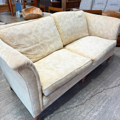 Large High Arm 3 Seater Sofa Warm Cream Floral Design Front Castors Stowe Design