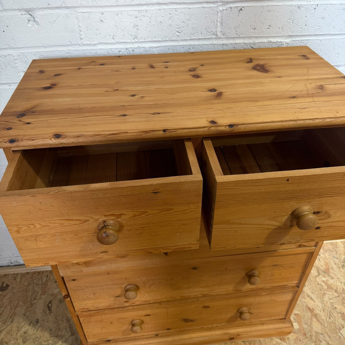 Vintage Pine Chest of 2 Over 3 Drawers Rustic Knob Handles Bedroom Storage