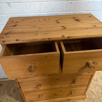 Vintage Pine Chest of 2 Over 3 Drawers Rustic Knob Handles Bedroom Storage