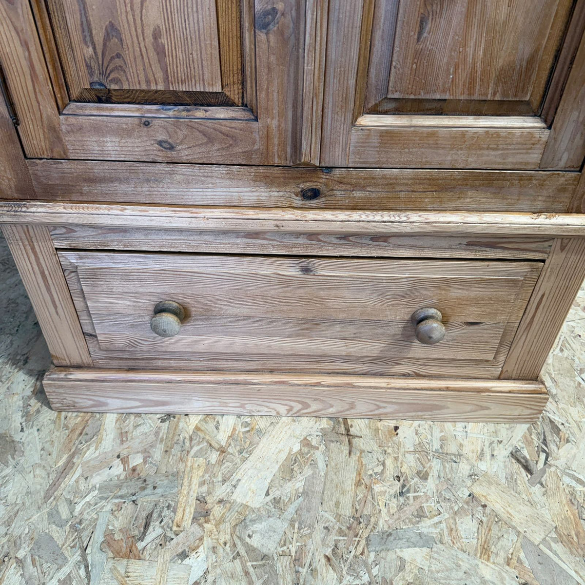 Vintage Pine Small Double Wardrobe Over Single Drawer Hanging Rail Knob Handles