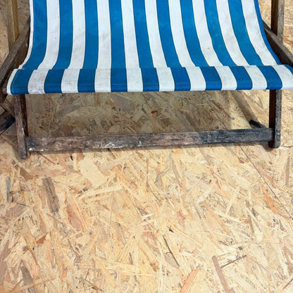 Vintage Pair Wideboy Large SouthSea Deckchairs Beach Garden Wood Frames