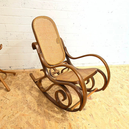 Vintage Bentwood Rocking Chair Cane Seat And Back Thonet Style