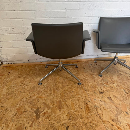 Pair of Brunner Model 6684 Swivel Office Conference Chairs Grey Chrome Star Base