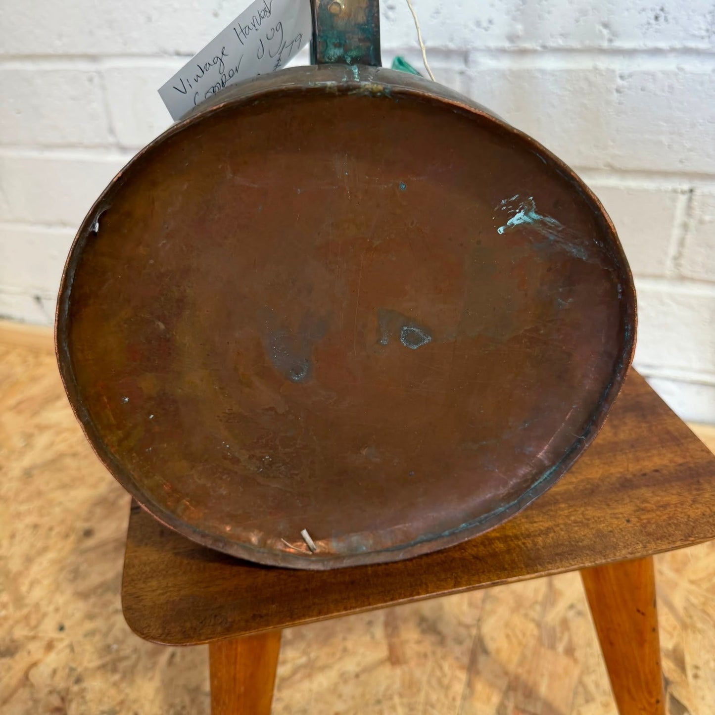 Antique Copper Harvest/Ale Jug 19thC Large Handmade Pitcher Verdigris Patina
