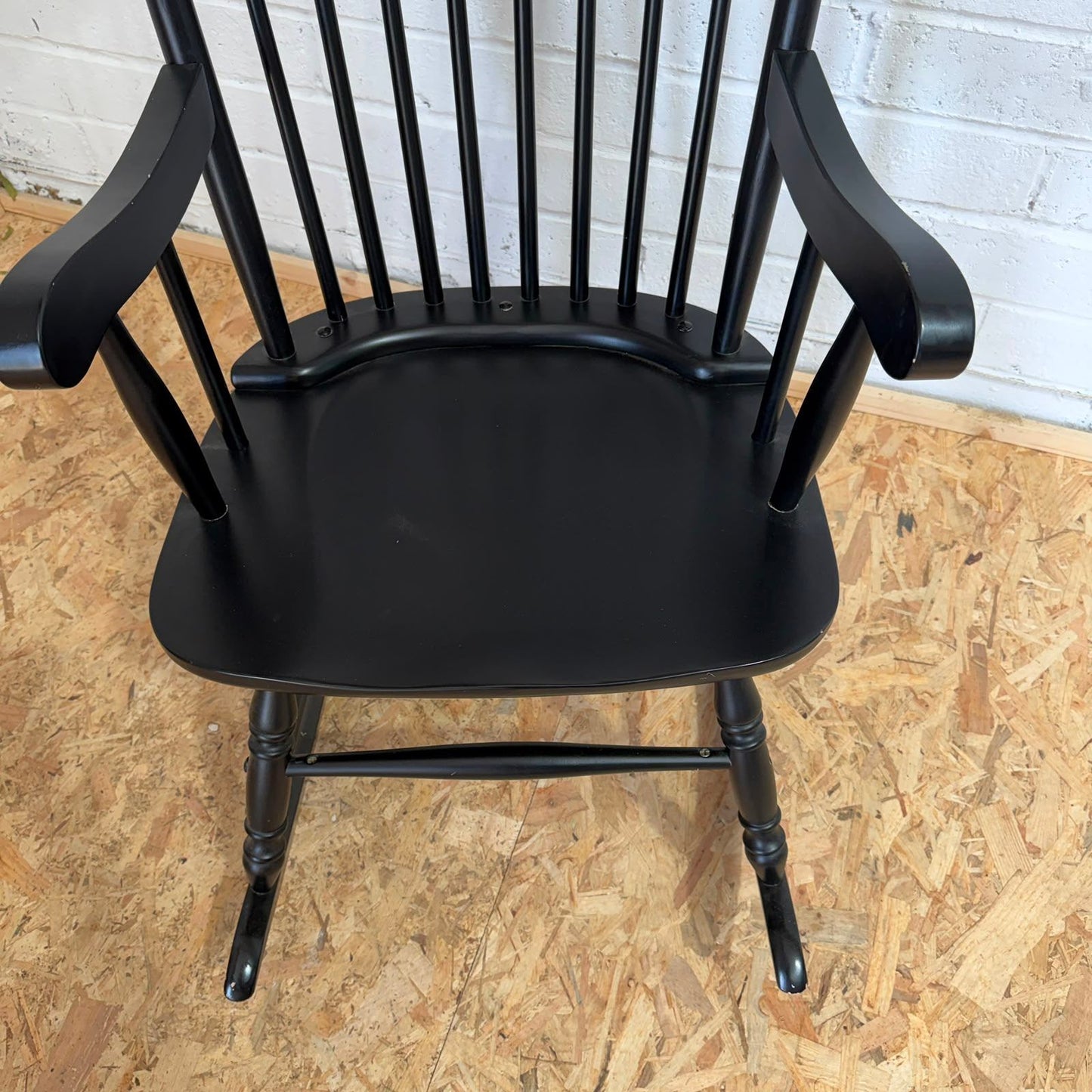 Black Painted Rocking Chair Nursing Story Chair Stick Back Turned Legs