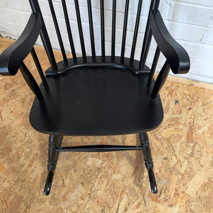 Black Painted Rocking Chair Nursing Story Chair Stick Back Turned Legs