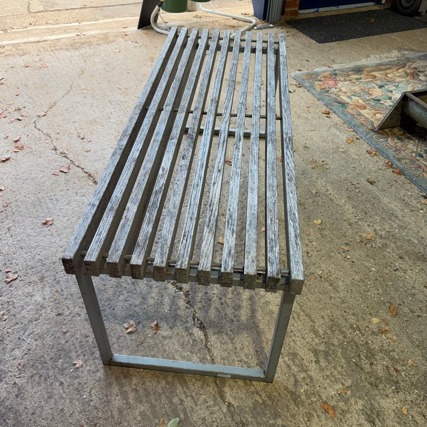 Vintage Industrial Municipal Style Slatted Garden Bench Metal Square Frame
