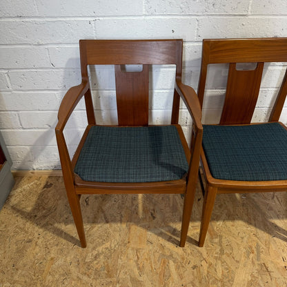 4 Vintage Nathan Mid Century Teak Dining Chairs One Carver Upholstered Seats
