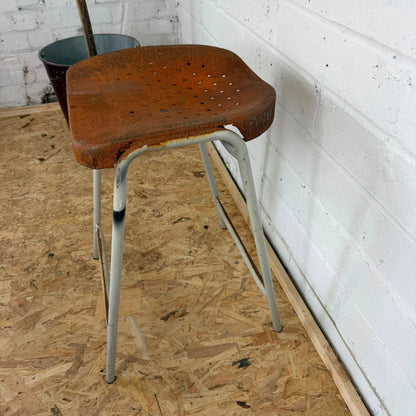 Vintage Rustic Metal Framed Stool Metal Rusted Seat Great Patina