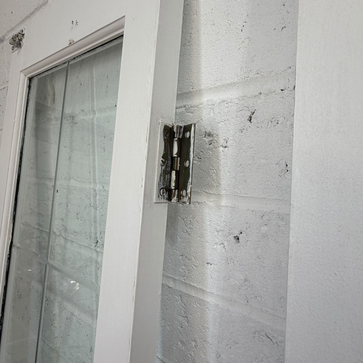 Pair Wooden Frame Glass Slim French Patio Doors White With Hinges