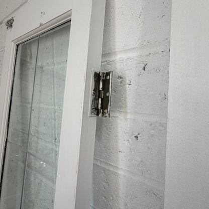 Pair Wooden Frame Glass Slim French Patio Doors White With Hinges