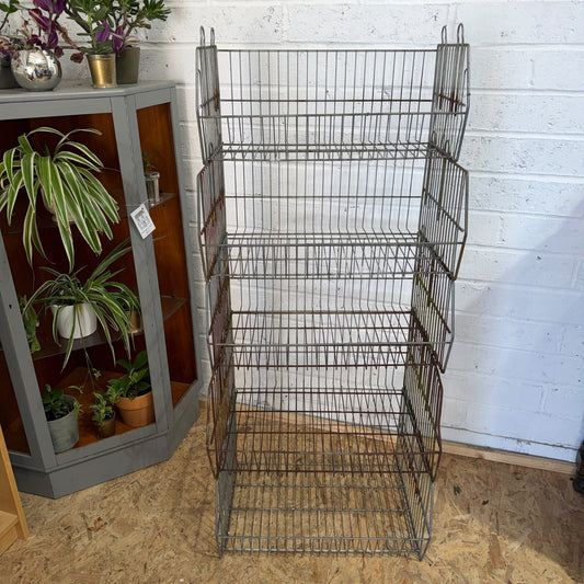 Rustic Graduated Wire Metal Stacking Open Basket Shelving Rack Unit 5 Baskets