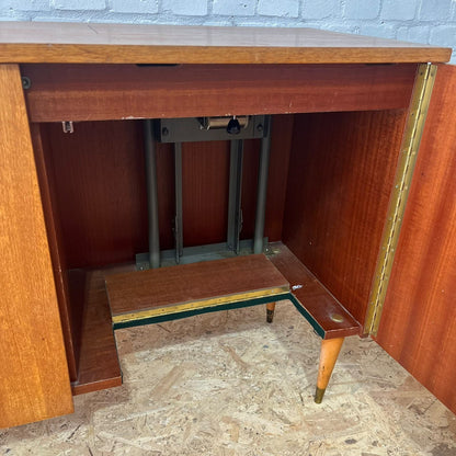 Mid Century Teak 2 Door Cabinet Tapered Legs Sewing Machine Housing Drawers