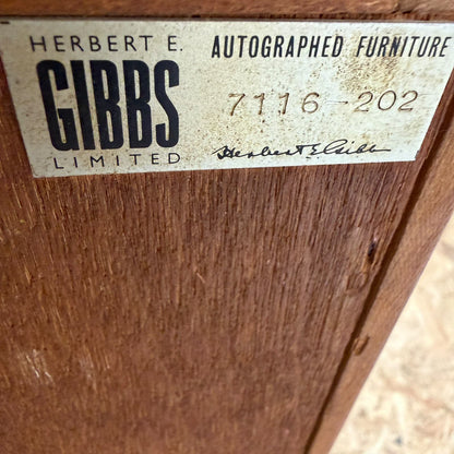 Vintage 1960s Herbert E. Gibbs Autographed Teak Glazed Bookcase Mid Century