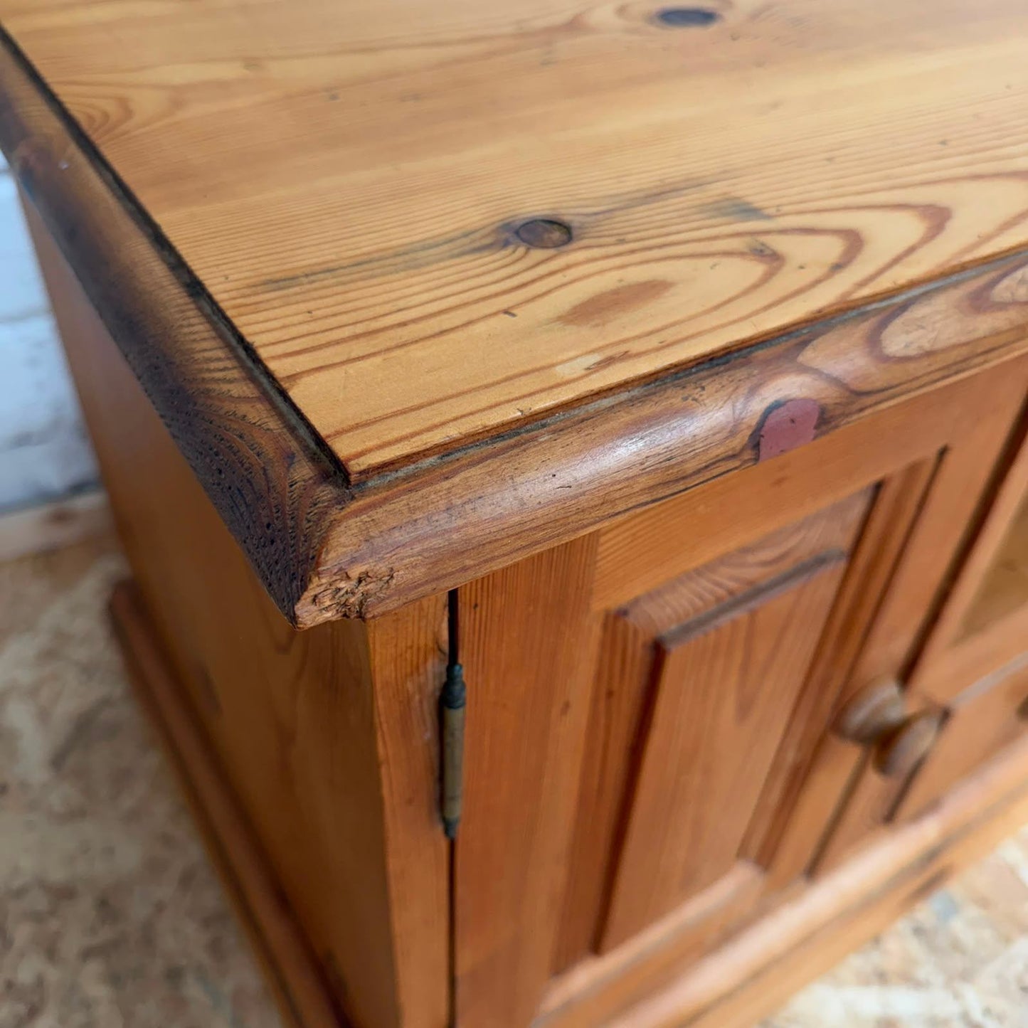 Low Pine Window Seat Media Unit 2 Cupboards Shelf Over Drawer