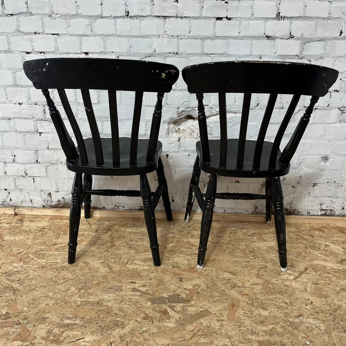 4 Rustic Painted Farmhouse Chairs Black Shabby Chic Dining Or Kitchen