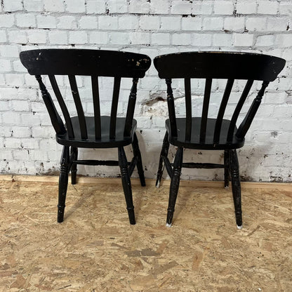 4 Rustic Painted Farmhouse Chairs Black Shabby Chic Dining Or Kitchen