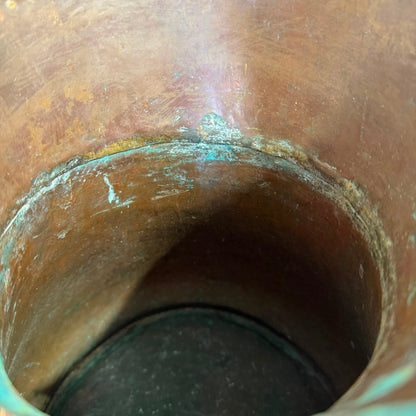 Antique Copper Harvest/Ale Jug 19thC Large Handmade Pitcher Verdigris Patina