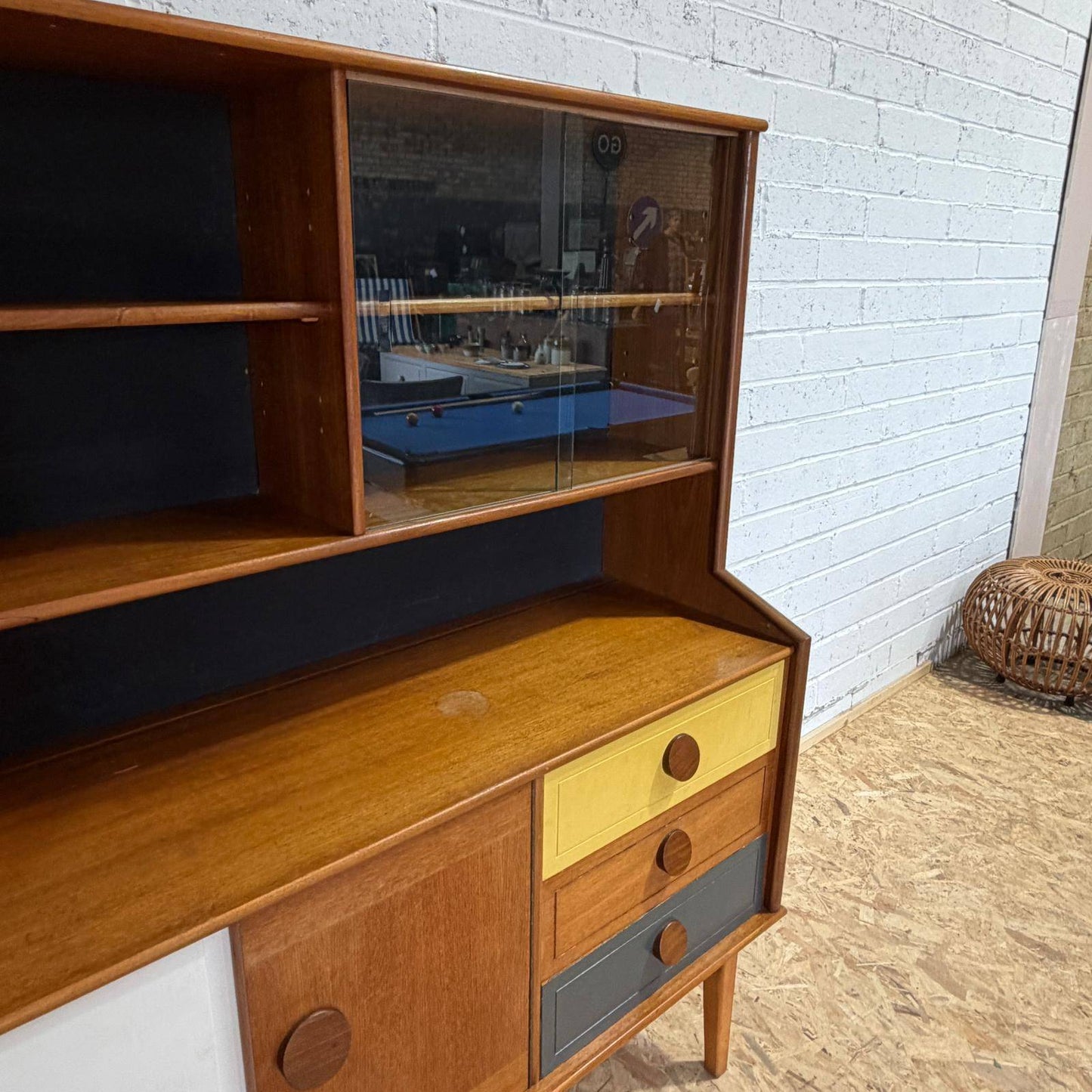 Mid Century Teak Display Cocktail Cabinet Sideboard Double Cupboard and Drawers