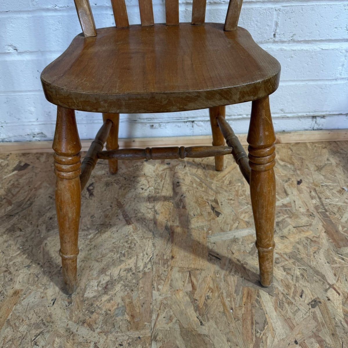 Vintage Rustic Single Pine Farmhouse Chair Turned Legs Solid