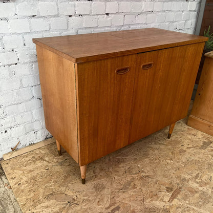 Mid Century Teak 2 Door Cabinet Tapered Legs Sewing Machine Housing Drawers