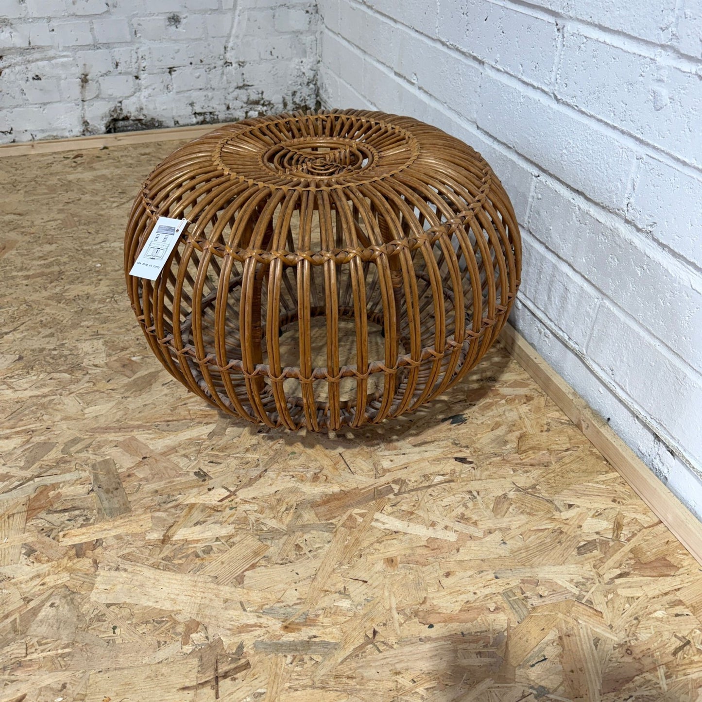 Bamboo Puff Ball Lobster Pot Side Table Foot Stool Low Seat