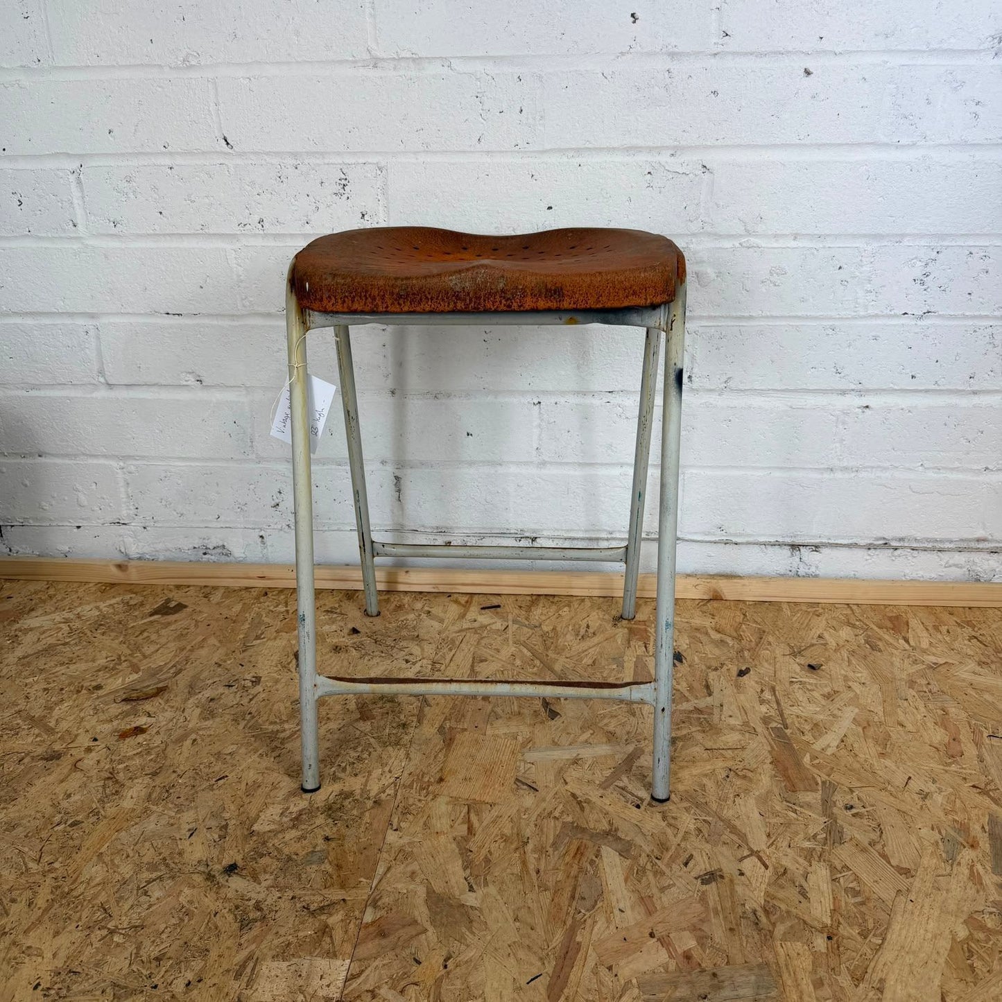 Vintage Rustic Metal Framed Stool Metal Rusted Seat Great Patina