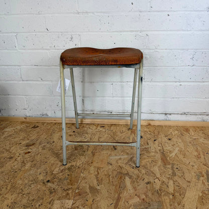 Vintage Rustic Metal Framed Stool Metal Rusted Seat Great Patina