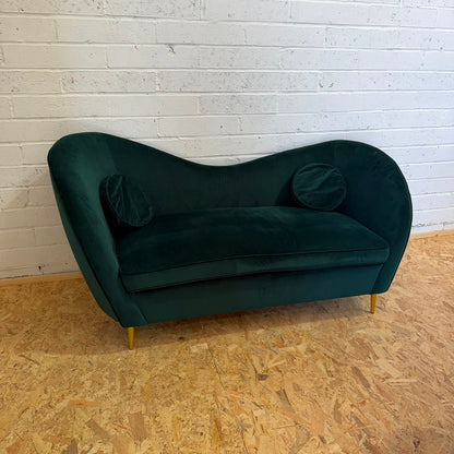 Modern 2 Seater Upholstered Green Velvet Sofa Shaped Back