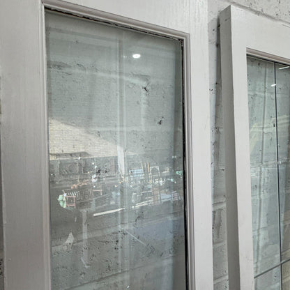Pair Wooden Frame Glass Slim French Patio Doors White With Hinges