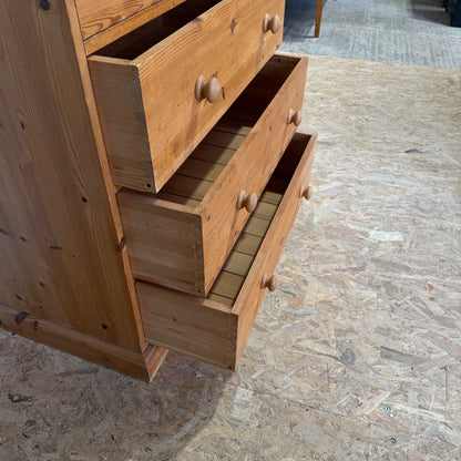 Vintage Pine Chest of 2 Over 3 Drawers Rustic Knob Handles Bedroom Storage
