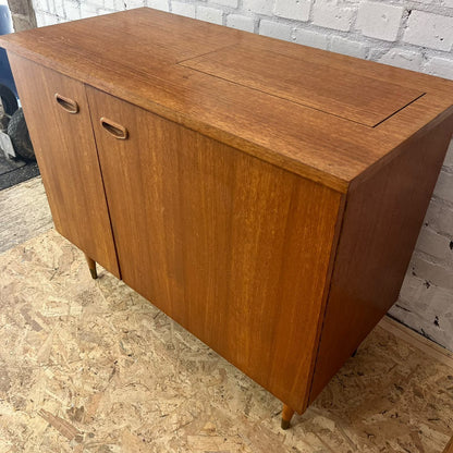 Mid Century Teak 2 Door Cabinet Tapered Legs Sewing Machine Housing Drawers