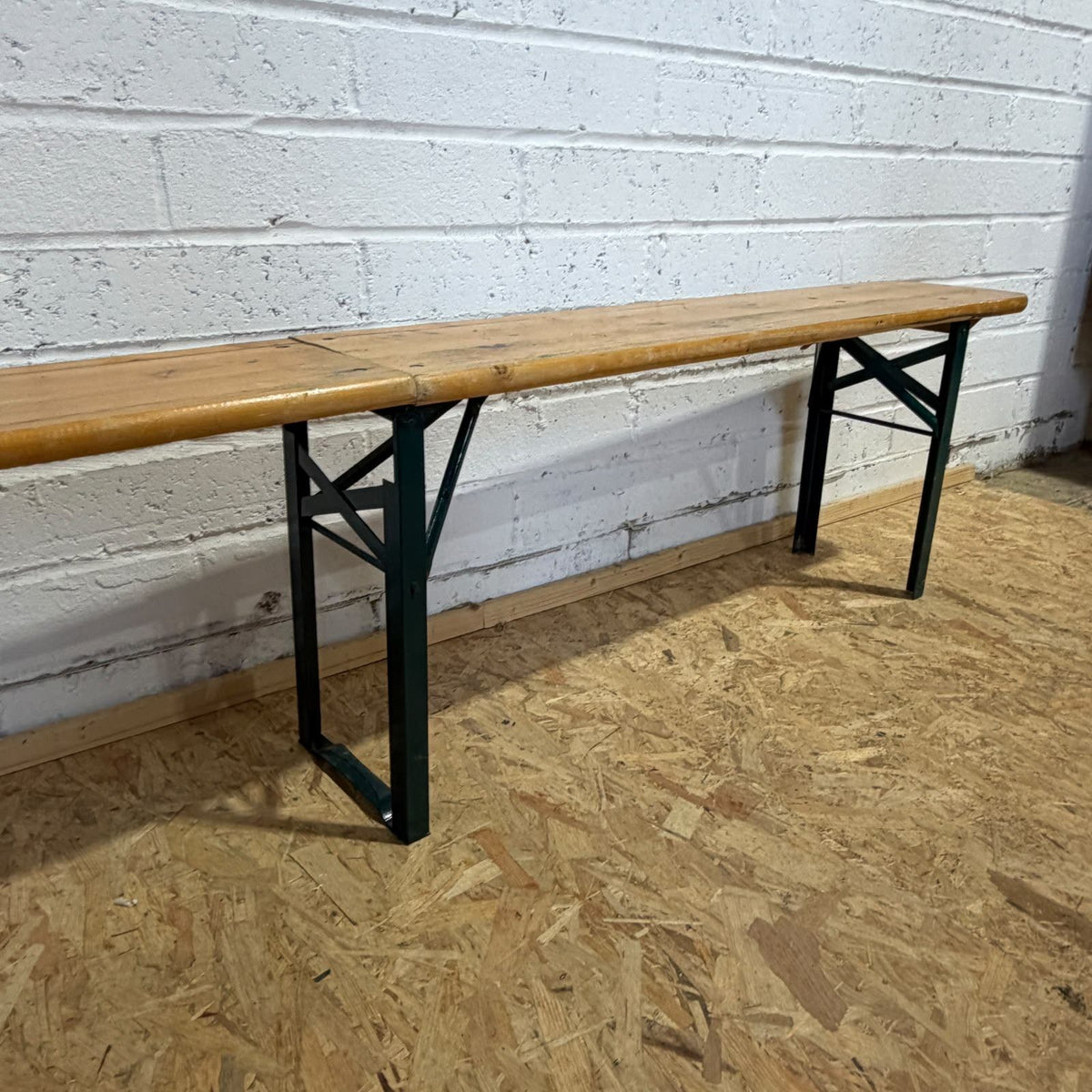 Folding Pine Trestle Bench Garden Cafe Festival Metal Frame 7ft