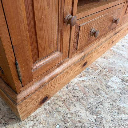 Low Pine Window Seat Media Unit 2 Cupboards Shelf Over Drawer