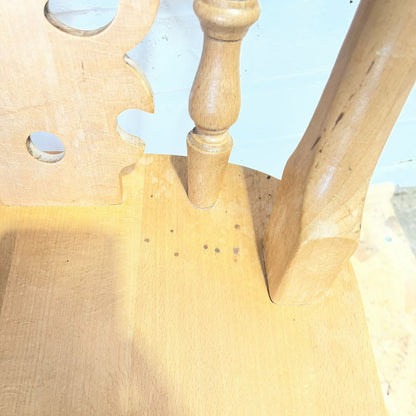 4 Beech Farmhouse Kitchen Chairs Turned Legs Scrolled Backs