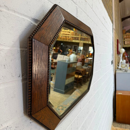 Long Octagonal Wooden Framed Bevelled Edge Wall Hanging Mirror