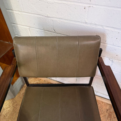 Vintage Godfrey Syrett Office Accent Chair Green Seat Teak Metal Frame