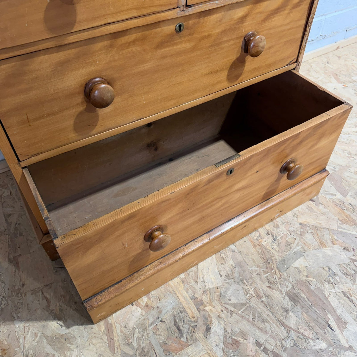Vintage Rustic Satin Walnut (Pine?) Chest 2 Over 2 Drawers Plinth Drawer