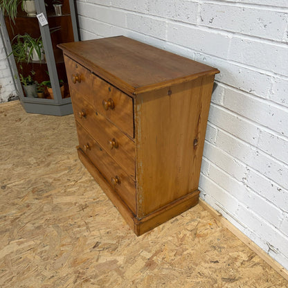 Vintage Rustic Satin Walnut (Pine?) Chest 2 Over 2 Drawers Plinth Drawer