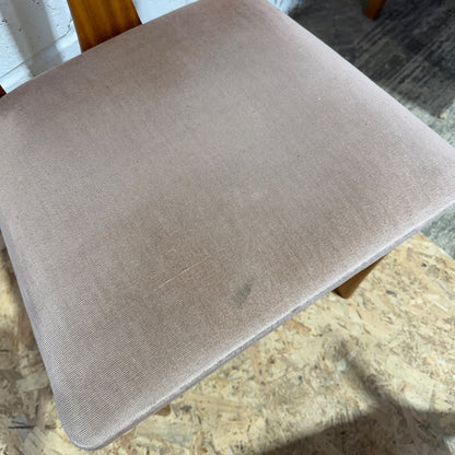 5 Meredew Mid Century Teak Dining Chairs Upholstered Velour Salmon Seats